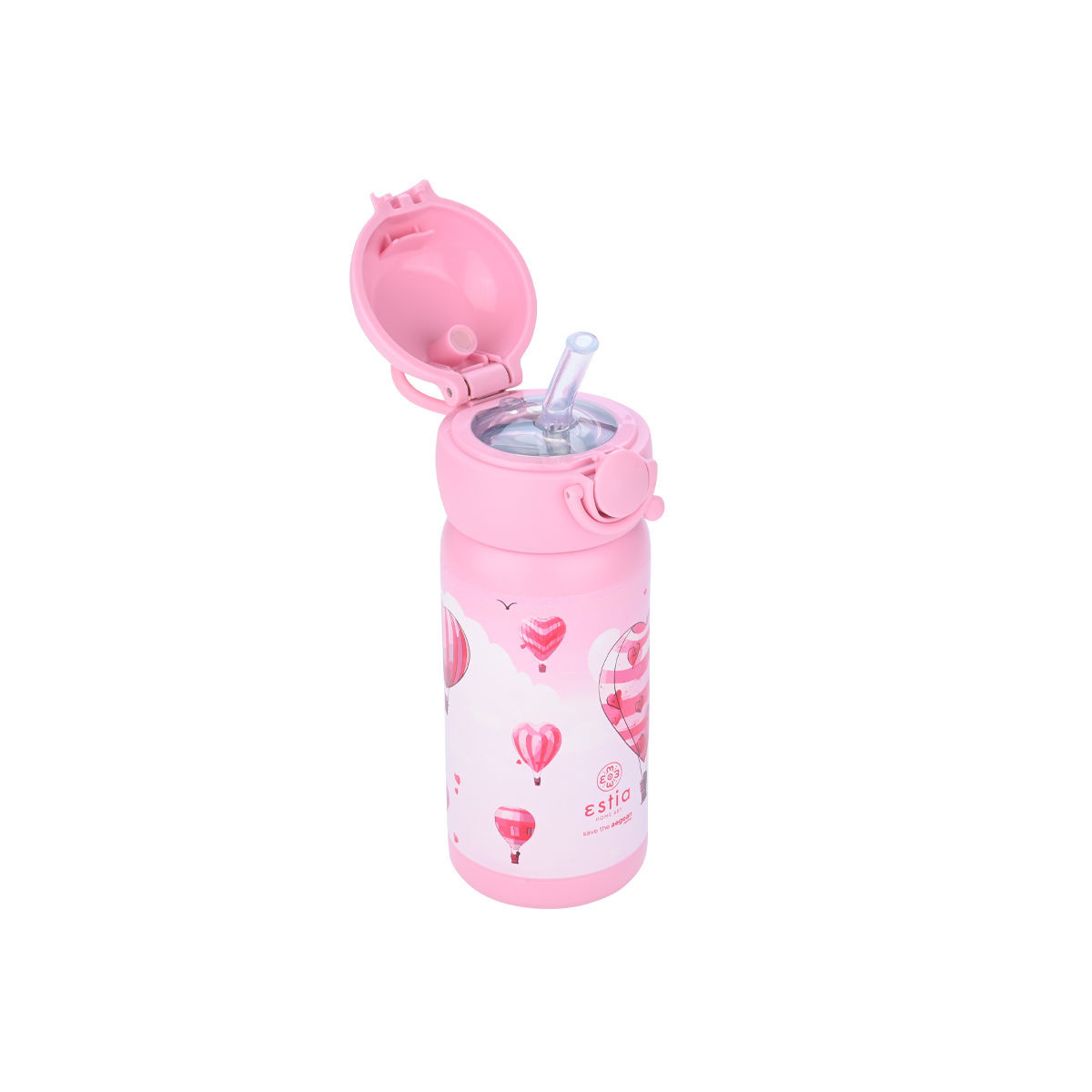 Estia Wonder Bottle Παιδικό Ανοξείδωτο Θερμός 350ml με Καλαμάκι Σιλικόνης, Λαβή Μεταφοράς & Κλιπ Ασφαλείας - Love Ascend