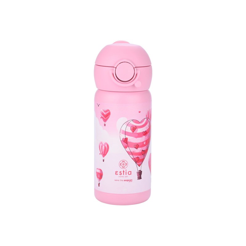 Estia Wonder Bottle Παιδικό Ανοξείδωτο Θερμός 350ml με Καλαμάκι Σιλικόνης, Λαβή Μεταφοράς & Κλιπ Ασφαλείας - Love Ascend