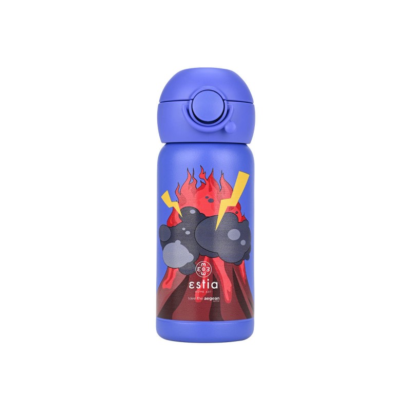 Estia Wonder Bottle Παιδικό Ανοξείδωτο Θερμός 350ml με Καλαμάκι Σιλικόνης, Λαβή Μεταφοράς & Κλιπ Ασφαλείας - Lava Splash
