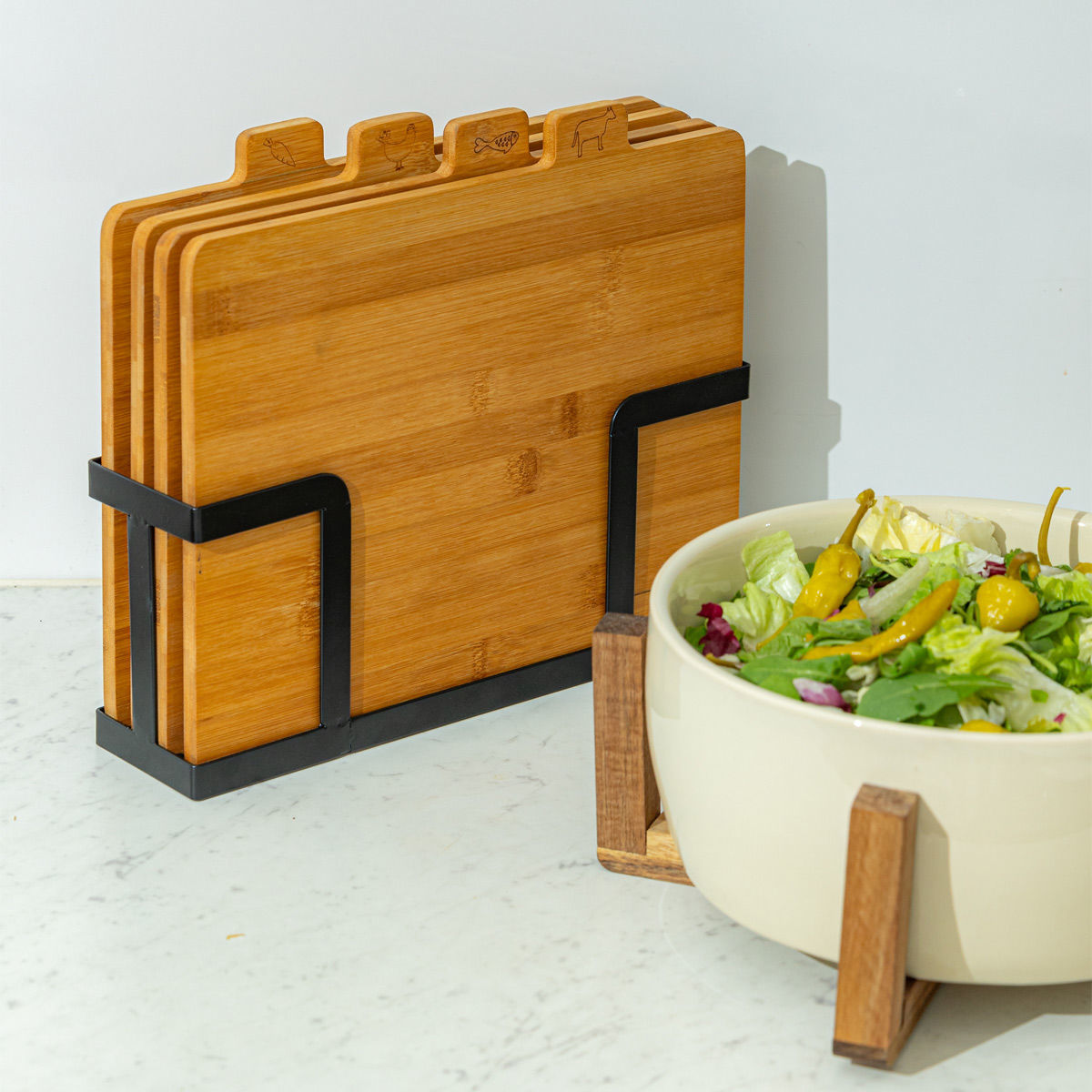 Estia Bamboo Essential Σετ 4 Επιφανειών Κοπής με Μεταλλική Βάση 01-26707