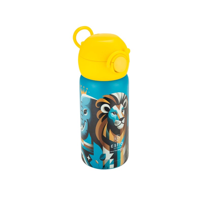 Estia Wonder Bottle Παιδικό Ανοξείδωτο Θερμός 350ml με Καλαμάκι Σιλικόνης, Λαβή Μεταφοράς & Κλιπ Ασφαλείας - Jungle