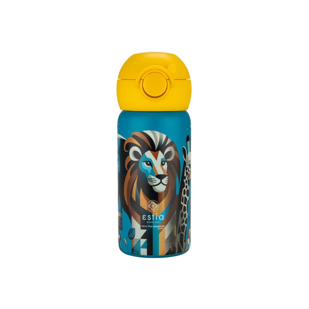 Estia Wonder Bottle Παιδικό Ανοξείδωτο Θερμός 350ml με Καλαμάκι Σιλικόνης, Λαβή Μεταφοράς & Κλιπ Ασφαλείας - Jungle