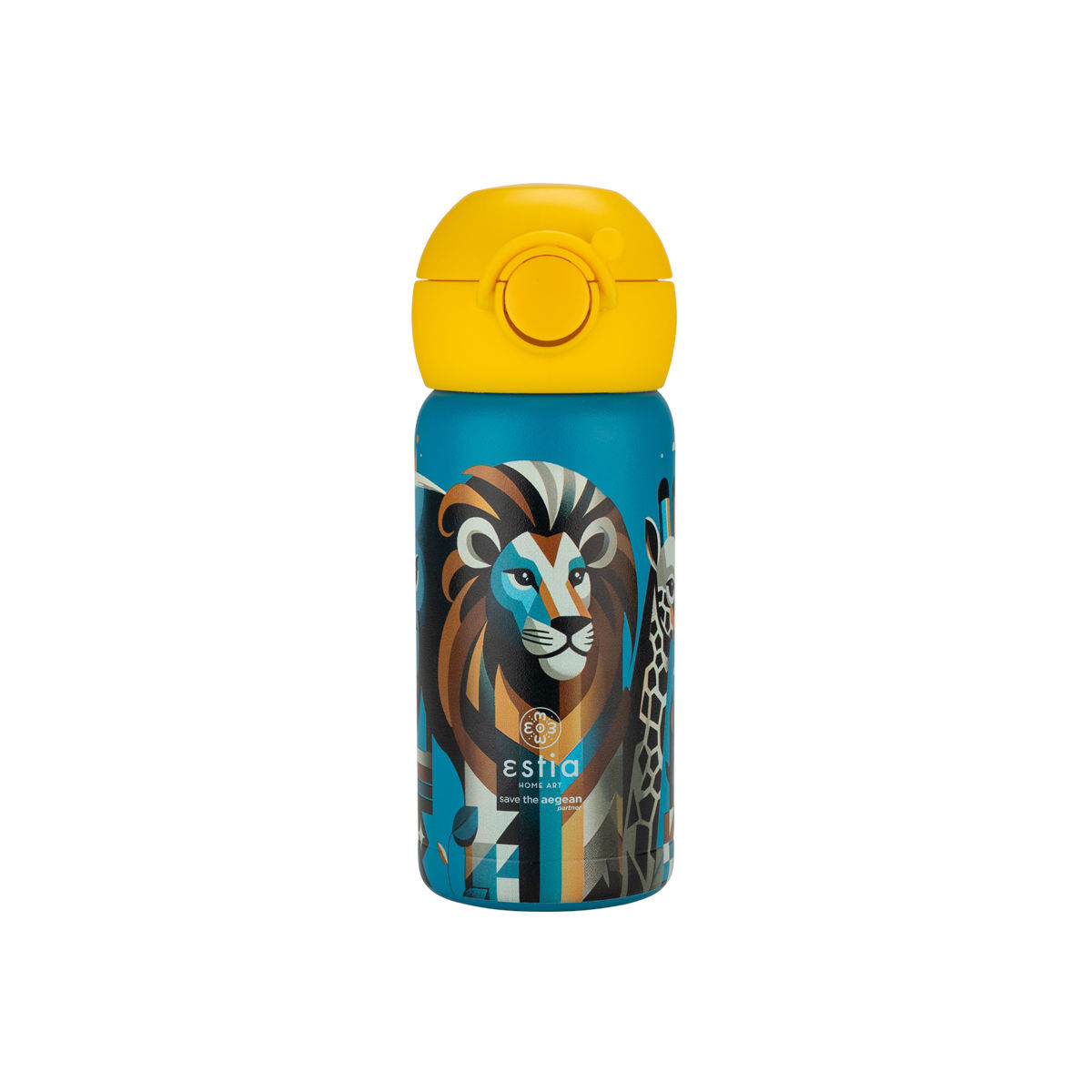 Estia Wonder Bottle Παιδικό Ανοξείδωτο Θερμός 350ml με Καλαμάκι Σιλικόνης, Λαβή Μεταφοράς & Κλιπ Ασφαλείας - Jungle