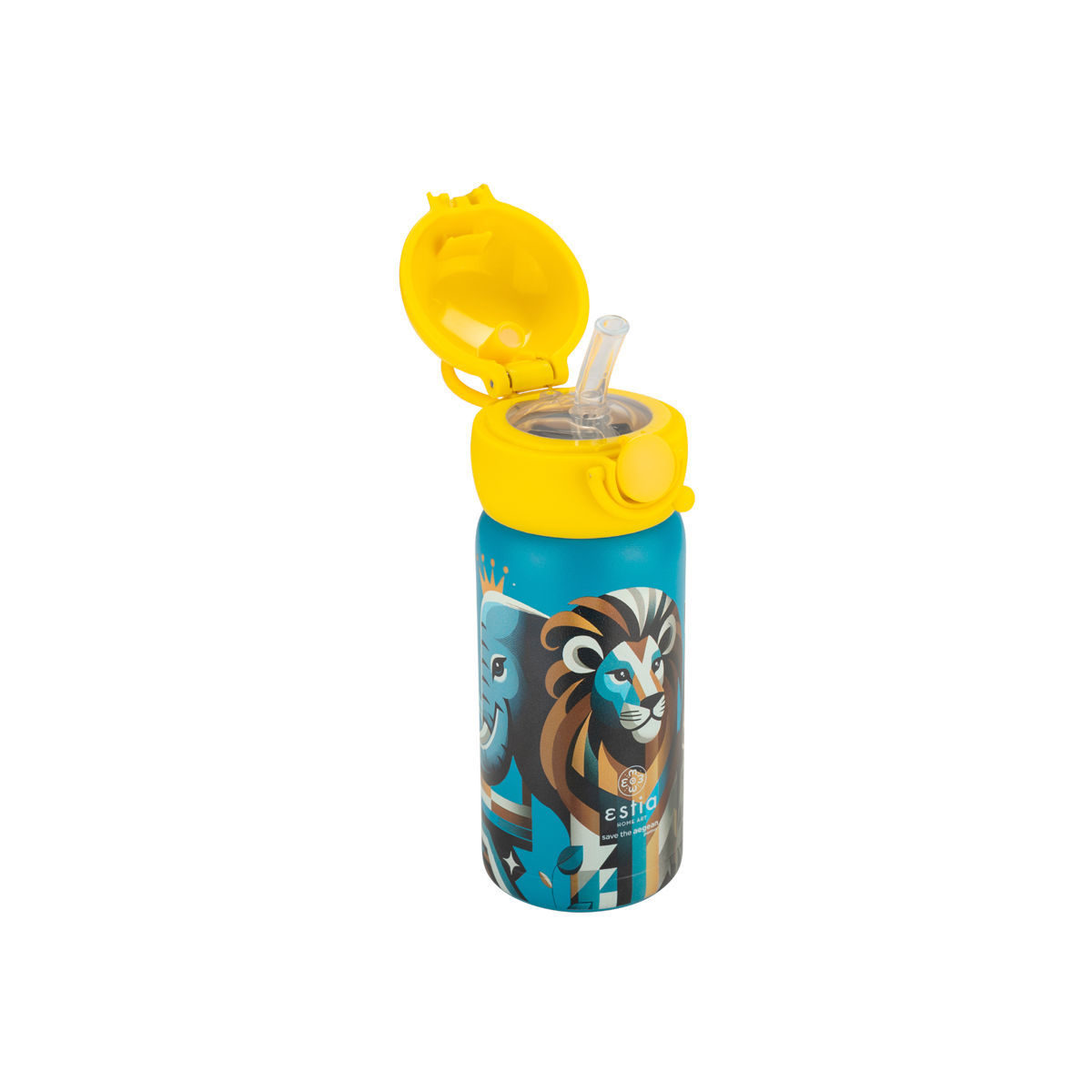 Estia Wonder Bottle Παιδικό Ανοξείδωτο Θερμός 350ml με Καλαμάκι Σιλικόνης, Λαβή Μεταφοράς & Κλιπ Ασφαλείας - Jungle