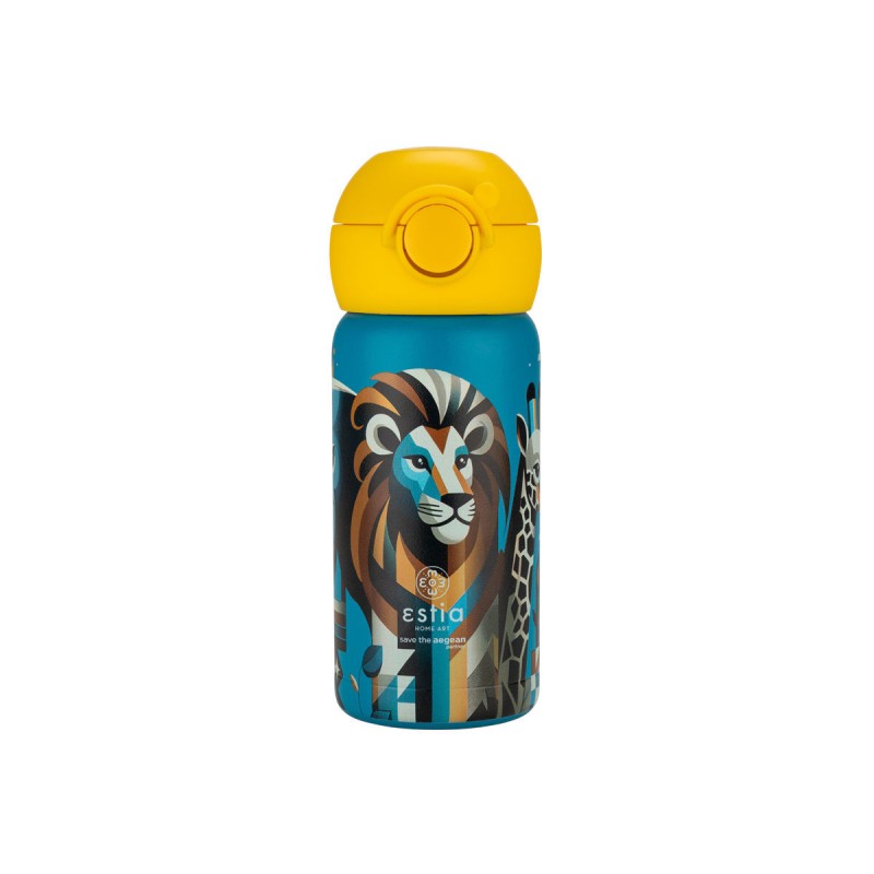 Estia Wonder Bottle Παιδικό Ανοξείδωτο Θερμός 350ml με Καλαμάκι Σιλικόνης, Λαβή Μεταφοράς & Κλιπ Ασφαλείας - Jungle