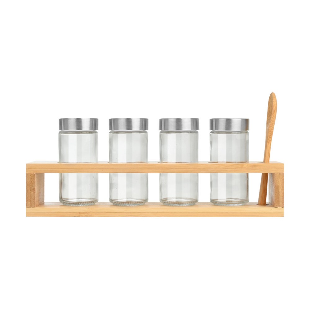 Estia Bamboo Essentials Βάζα Μπαχαρικών Γυάλινα (Σετ 4τμχ) σε Bamboo Βάση 01-28763