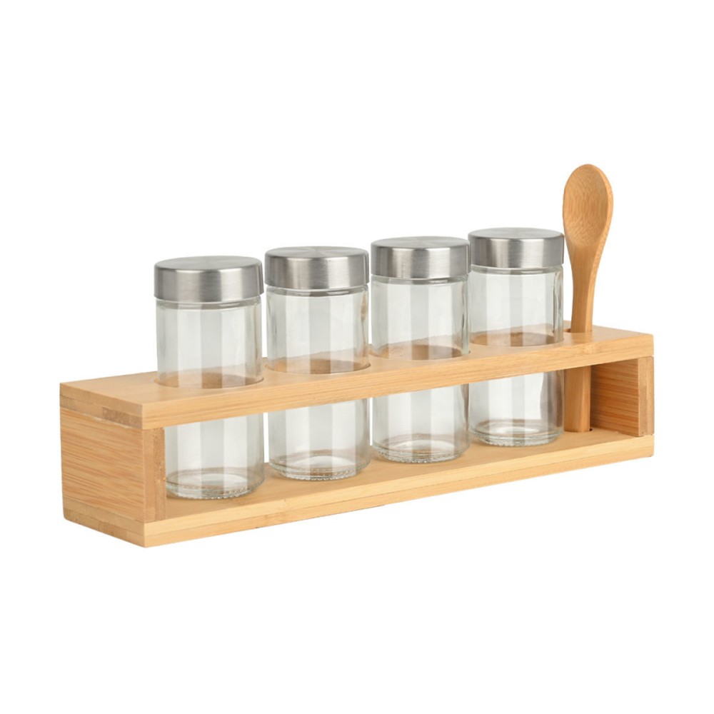 Estia Bamboo Essentials Βάζα Μπαχαρικών Γυάλινα (Σετ 4τμχ) σε Bamboo Βάση 01-28763