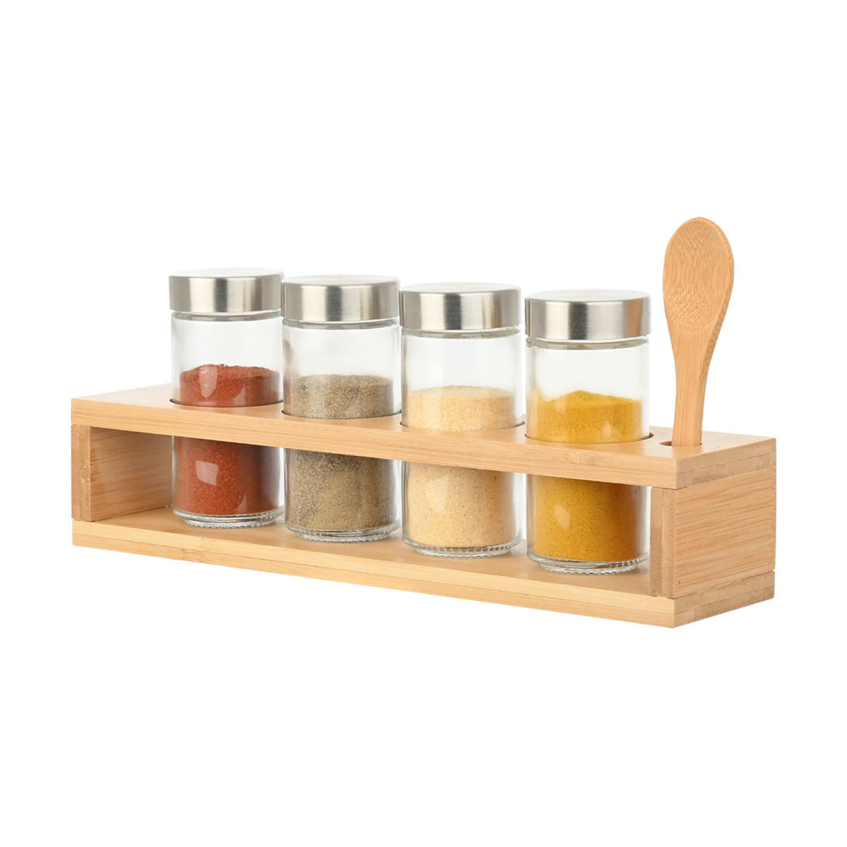 Estia Bamboo Essentials Βάζα Μπαχαρικών Γυάλινα (Σετ 4τμχ) σε Bamboo Βάση 01-28763