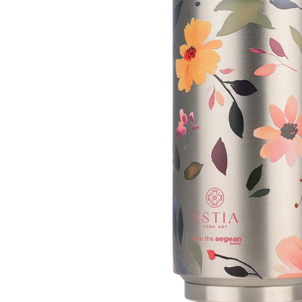 Estia Travel Cup Θερμός 500ml Save The Aegean Silver Botanic 01-31299