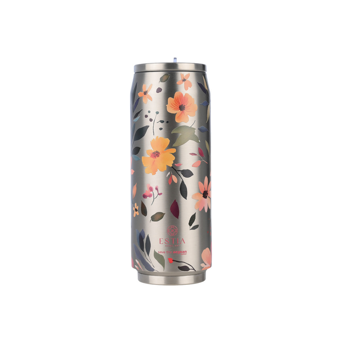 Estia Travel Cup Θερμός 500ml Save The Aegean Silver Botanic 01-31299