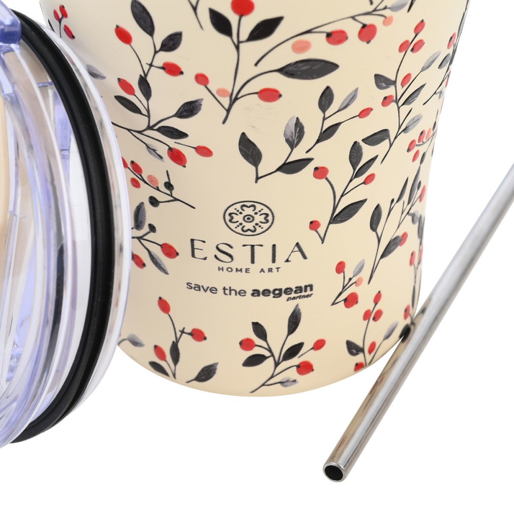 Estia Coffee Mug Θερμός 350ml Save The Aegean Bloom Beige 01-31701
