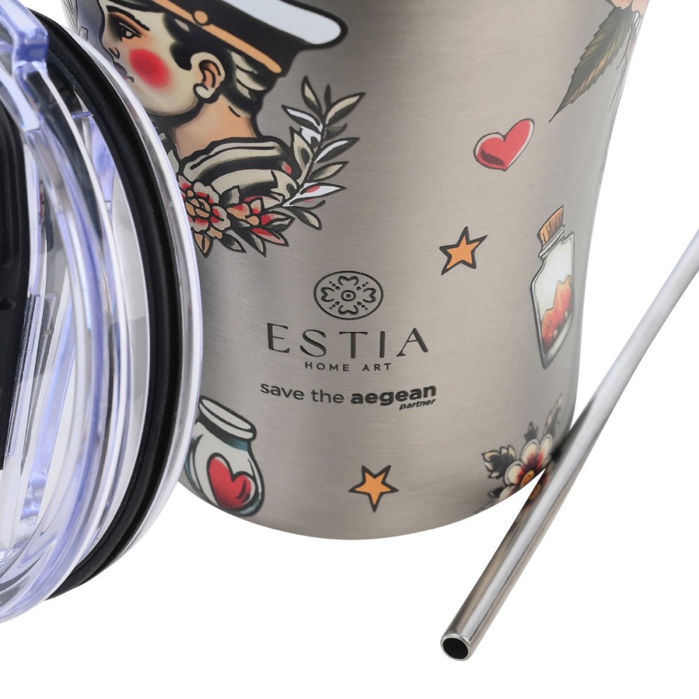 Estia Coffee Mug Θερμός 350ml Save The Aegean Old School Ink 01-31770