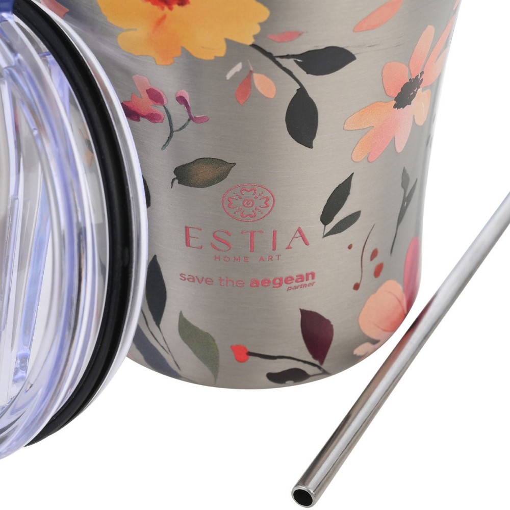 Estia Coffee Mug Θερμός 350ml Save The Aegean Silver Botanic 01-31787