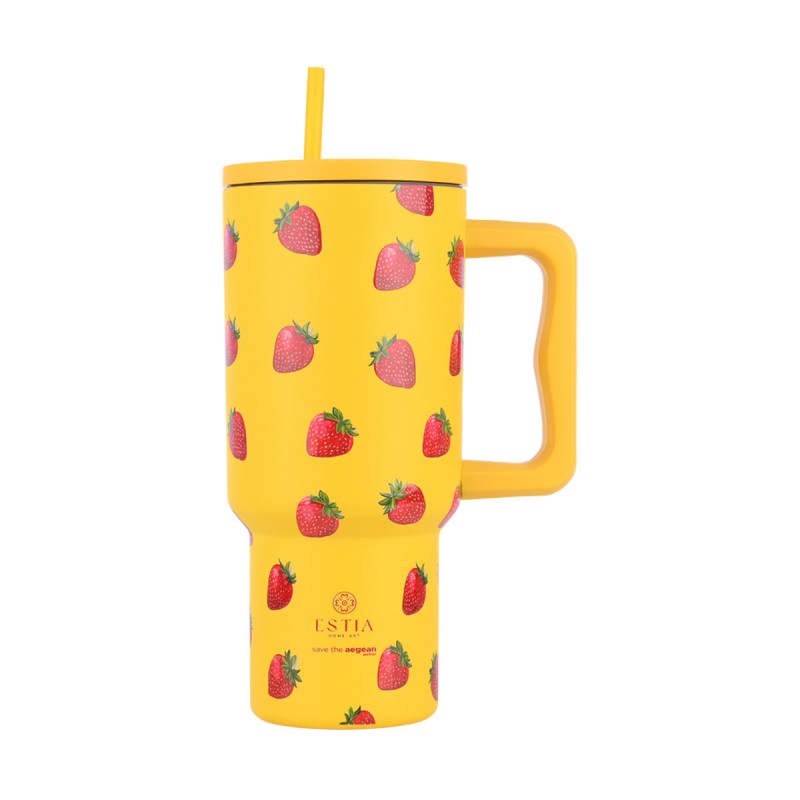 Estia Straw Tumbler Θερμός 900ml Save The Aegean Berry Bright