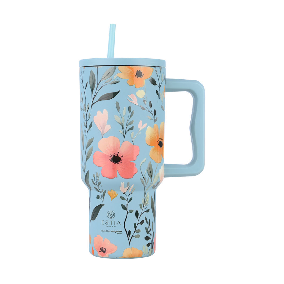 Estia Straw Tumbler Θερμός 900ml Save The Aegean Sky Garden 01-32036