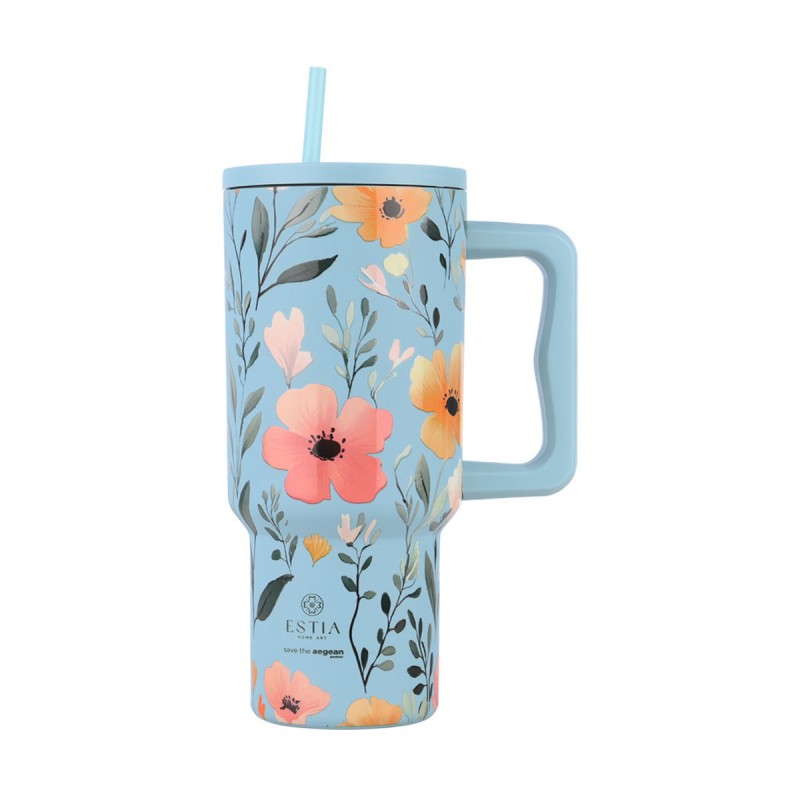 Estia Straw Tumbler Θερμός 900ml Save The Aegean Sky Garden 01-32036