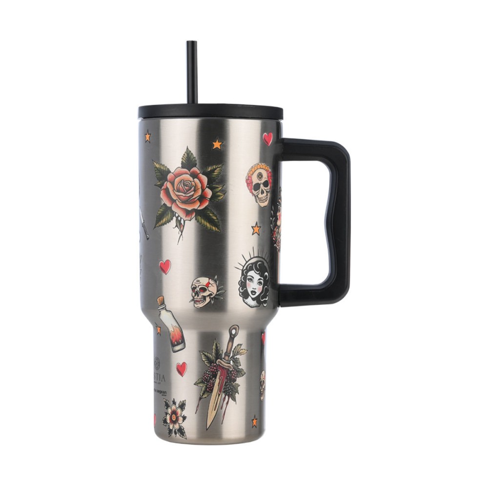 Estia Straw Tumbler Θερμός 900ml Save The Aegean Old School Ink 01-32050