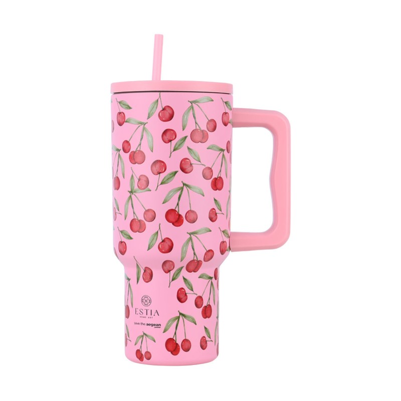 Estia Straw Tumbler Θερμός 900ml Save The Aegean Cherry Rose