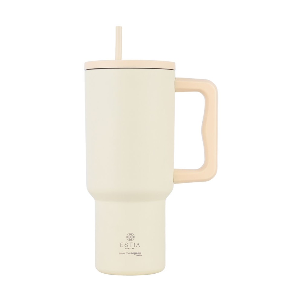 Estia Straw Tumbler Θερμός 900ml Save The Aegean Lily White 01-32128