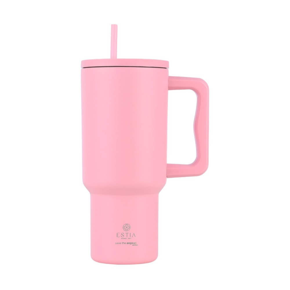 Estia Straw Tumbler Θερμός 900ml Save The Aegean Blossom Rose 01-32142