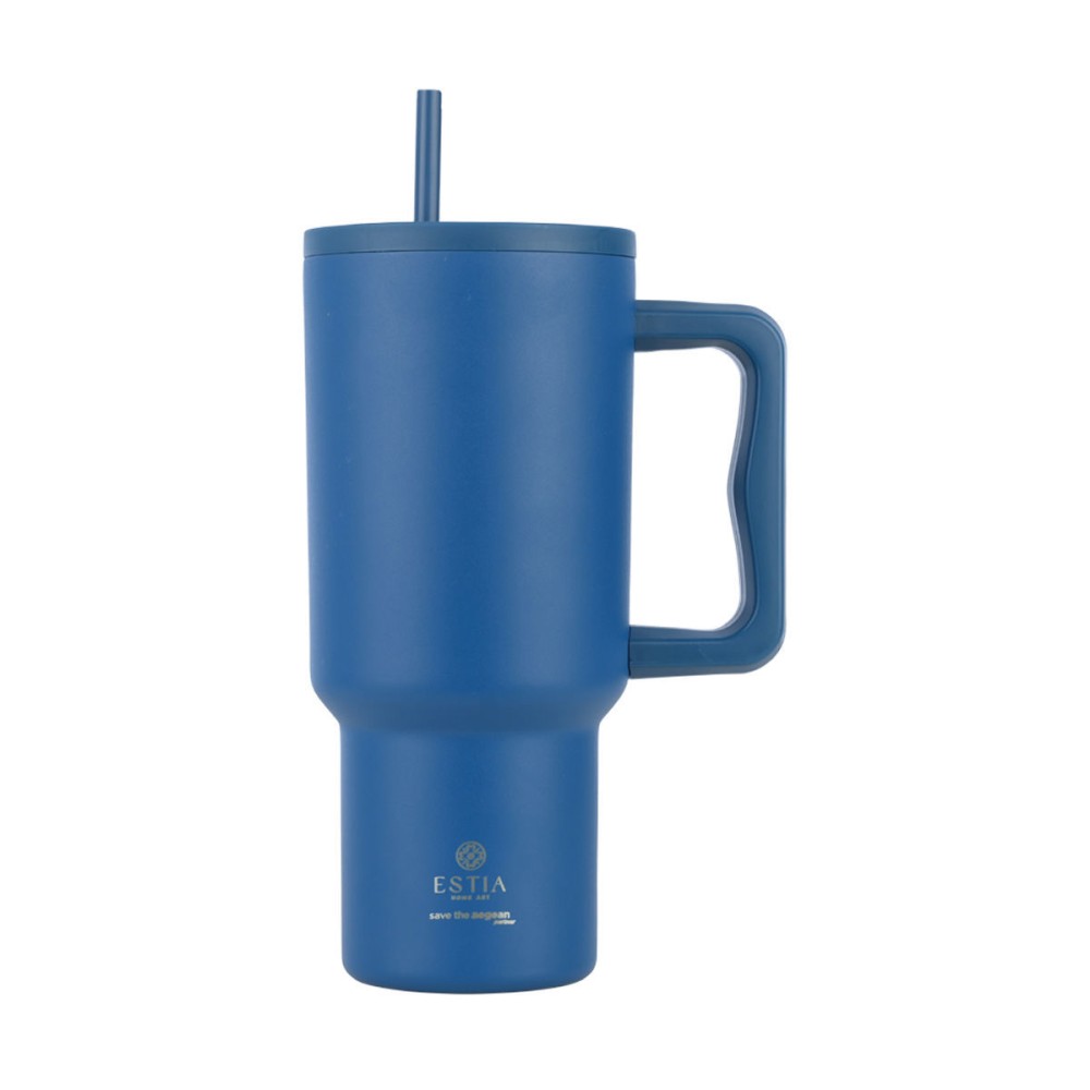 Estia Straw Tumbler Θερμός 900ml Save The Aegean Denim Blue 01-32166