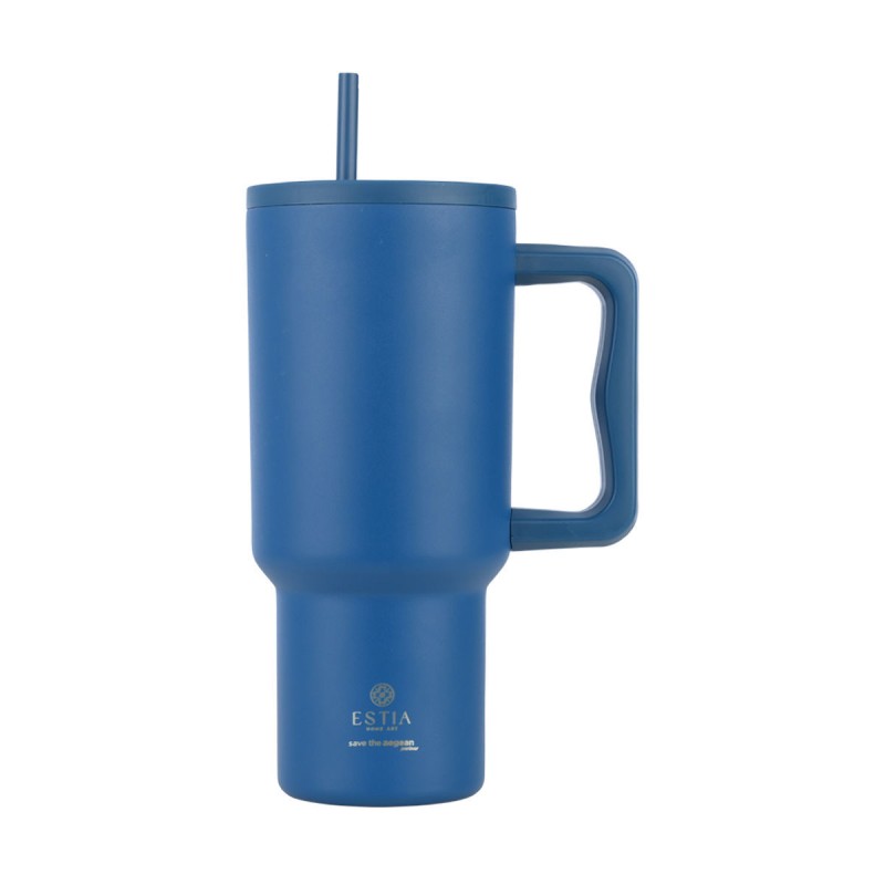 Estia Straw Tumbler Θερμός 900ml Save The Aegean Denim Blue 01-32166