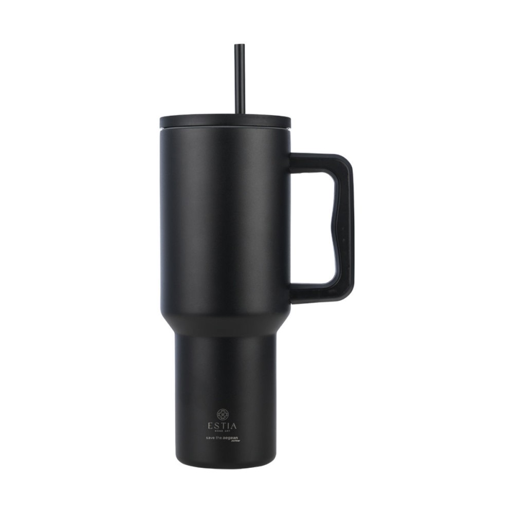 Estia Straw Tumbler Θερμός 1200ml Save The Aegean Midnight Black 01-32180