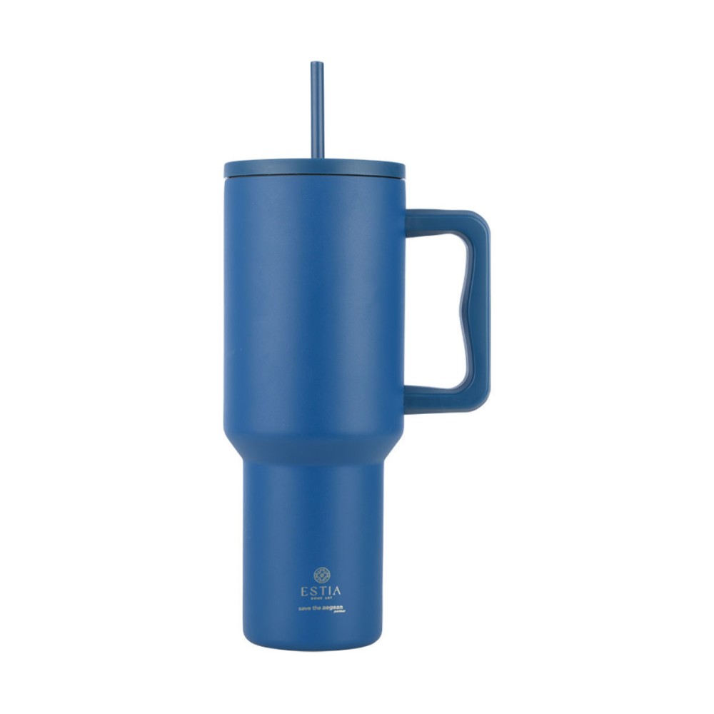 Estia Straw Tumbler Θερμός 1200ml Save The Aegean Denim Blue 01-32234