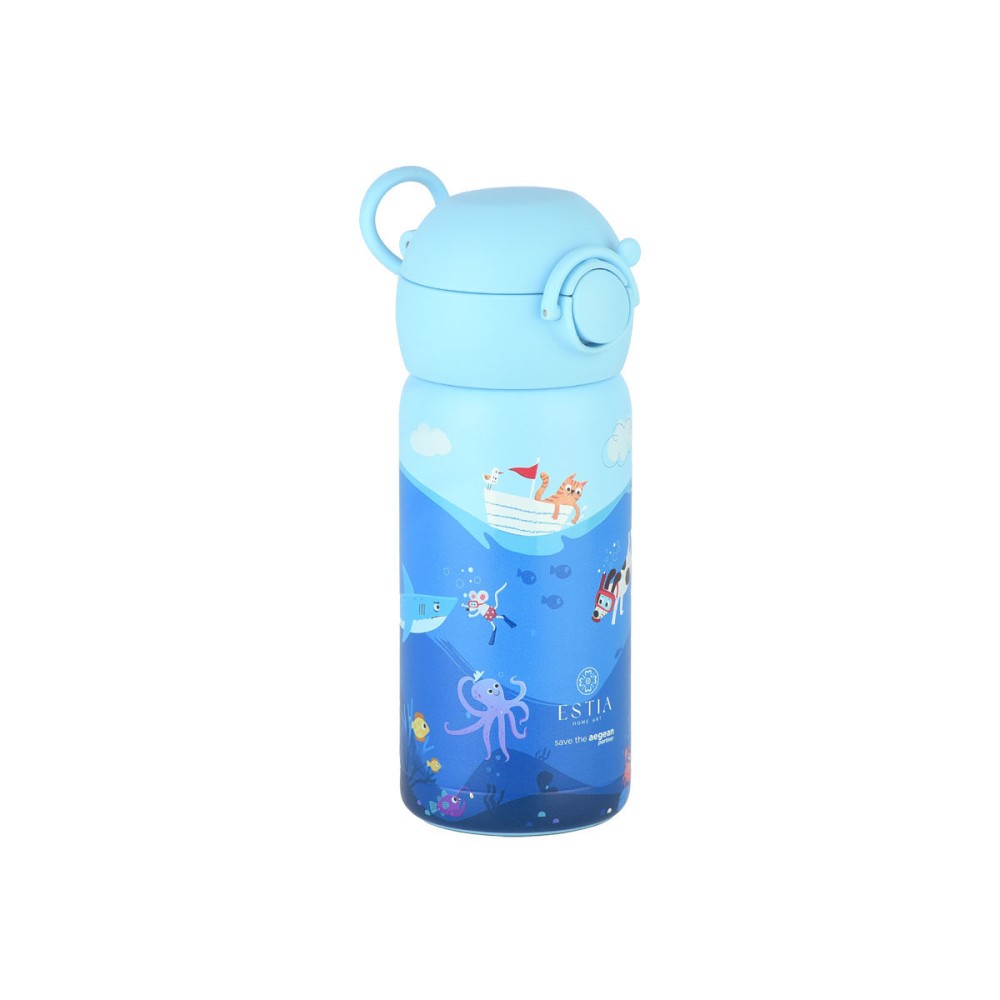 Estia Wonder Bottle Παιδικό Ανοξείδωτο Θερμός 350ml με Καλαμάκι Σιλικόνης, Λαβή Μεταφοράς & Κλιπ Ασφαλείας - Ocean Play