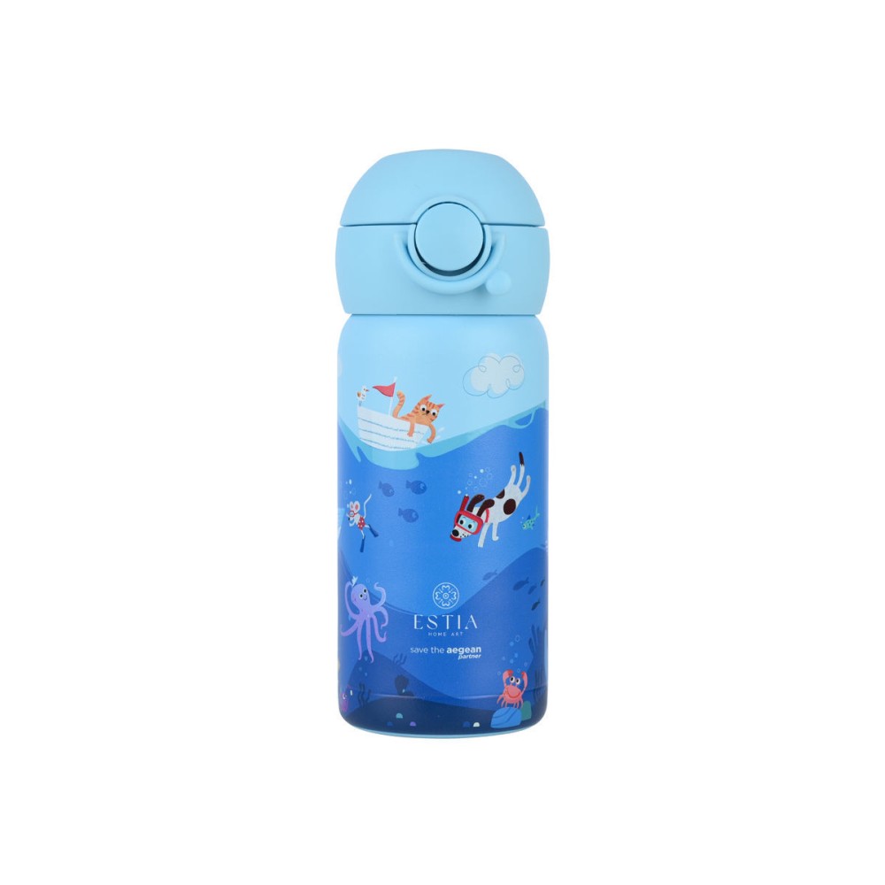 Estia Wonder Bottle Παιδικό Ανοξείδωτο Θερμός 350ml με Καλαμάκι Σιλικόνης, Λαβή Μεταφοράς & Κλιπ Ασφαλείας - Ocean Play
