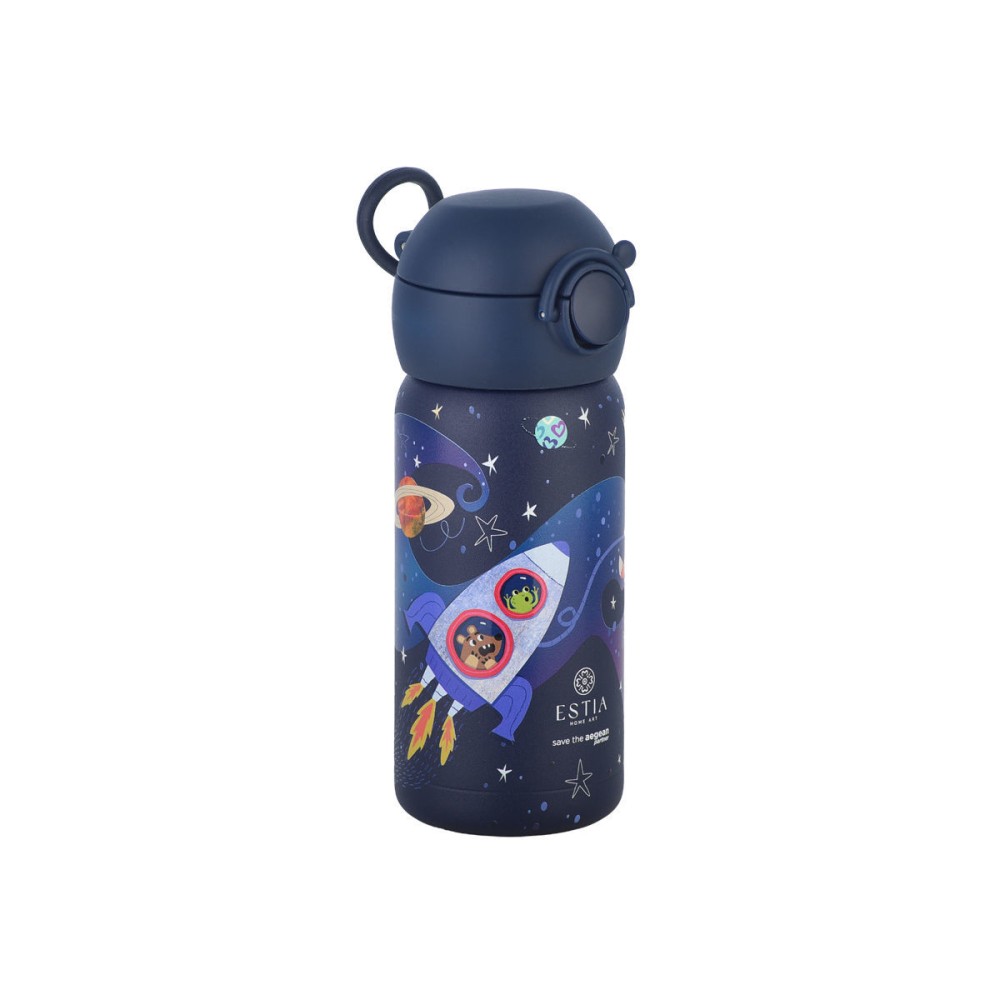 Estia Wonder Bottle Παιδικό Ανοξείδωτο Θερμός 350ml με Καλαμάκι Σιλικόνης, Λαβή Μεταφοράς & Κλιπ Ασφαλείας - Solar Jump