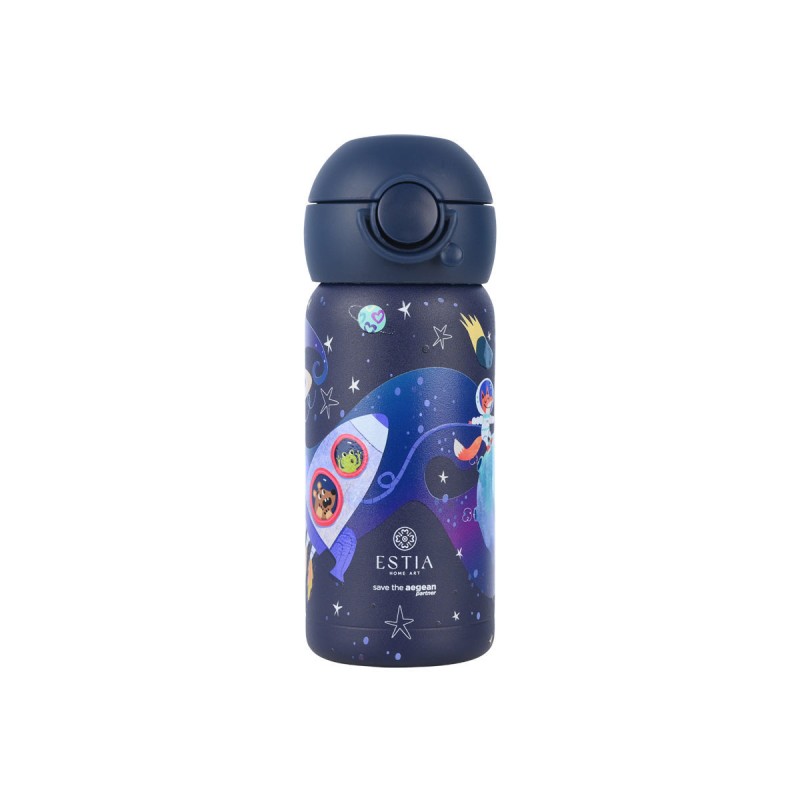 Estia Wonder Bottle Παιδικό Ανοξείδωτο Θερμός 350ml με Καλαμάκι Σιλικόνης, Λαβή Μεταφοράς & Κλιπ Ασφαλείας - Solar Jump