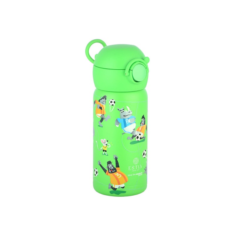 Estia Wonder Bottle Παιδικό Ανοξείδωτο Θερμός 350ml με Καλαμάκι Σιλικόνης, Λαβή Μεταφοράς & Κλιπ Ασφαλείας - Jungle Kick