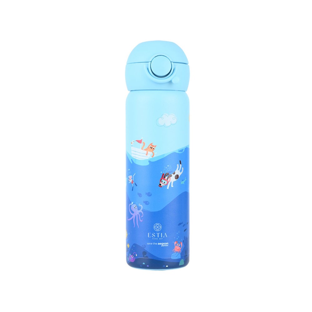 Estia Wonder Bottle Παιδικό Ανοξείδωτο Θερμός 500ml με Καλαμάκι Σιλικόνης, Λαβή Μεταφοράς & Κλιπ Ασφαλείας - Ocean Play