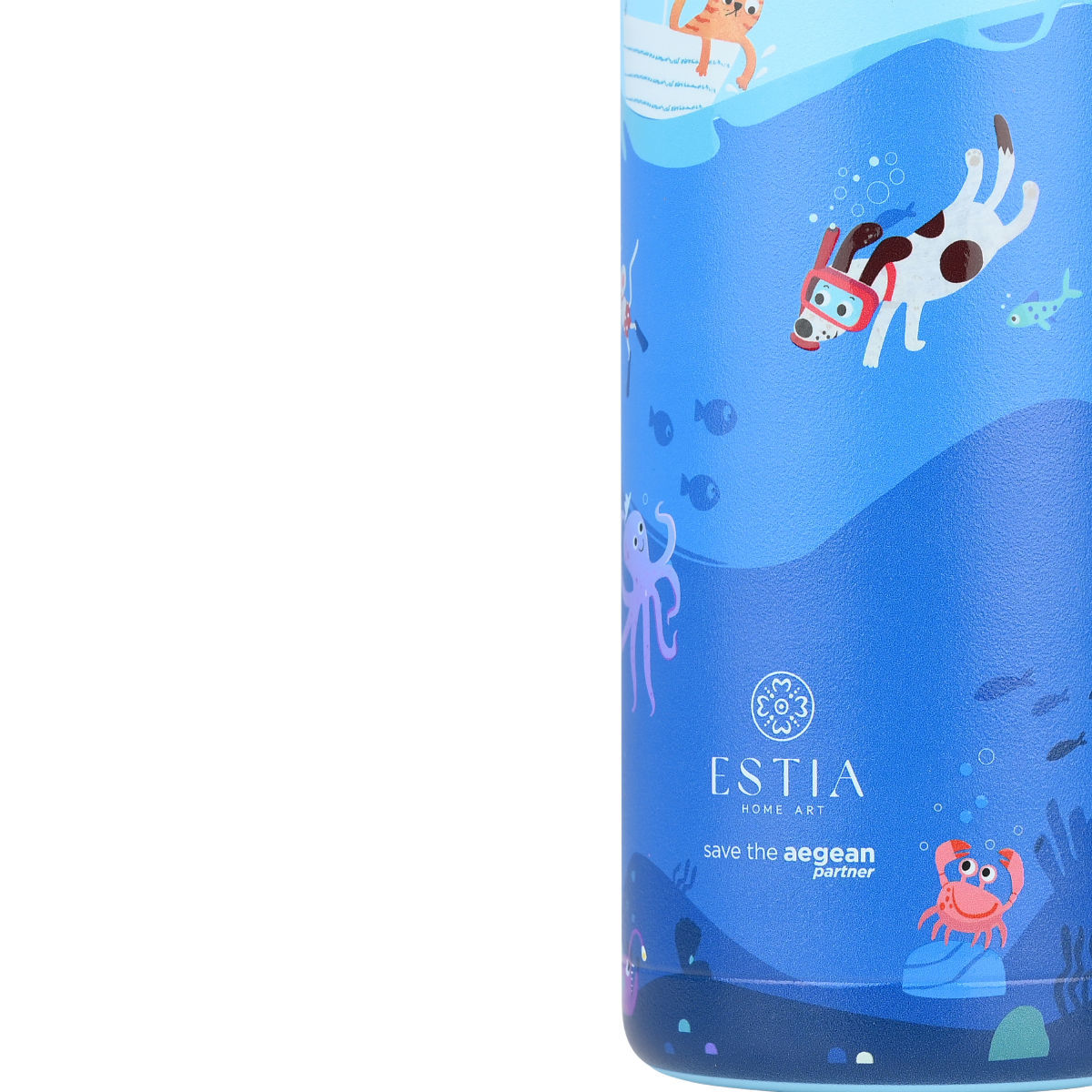 Estia Wonder Bottle Παιδικό Ανοξείδωτο Θερμός 500ml με Καλαμάκι Σιλικόνης, Λαβή Μεταφοράς & Κλιπ Ασφαλείας - Ocean Play