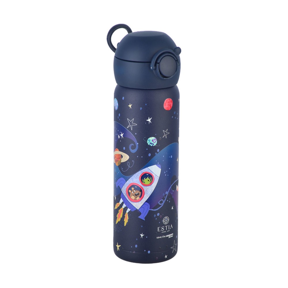 Estia Wonder Bottle Παιδικό Ανοξείδωτο Θερμός 500ml με Καλαμάκι Σιλικόνης, Λαβή Μεταφοράς & Κλιπ Ασφαλείας - Solar Jump