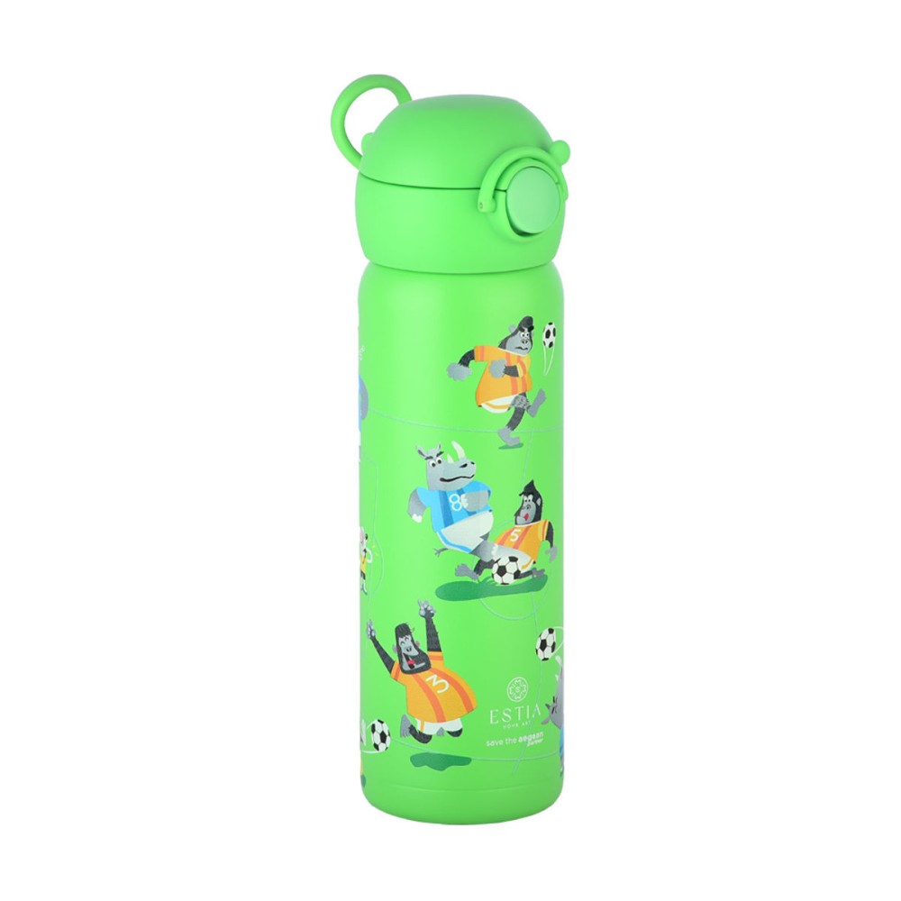 Estia Wonder Bottle Παιδικό Ανοξείδωτο Θερμός 500ml με Καλαμάκι Σιλικόνης, Λαβή Μεταφοράς & Κλιπ Ασφαλείας - Jungle Kick
