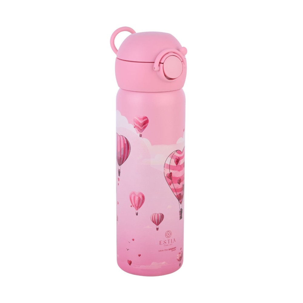 Estia Wonder Bottle Παιδικό Ανοξείδωτο Θερμός 500ml με Καλαμάκι Σιλικόνης, Λαβή Μεταφοράς & Κλιπ Ασφαλείας - Love Ascend