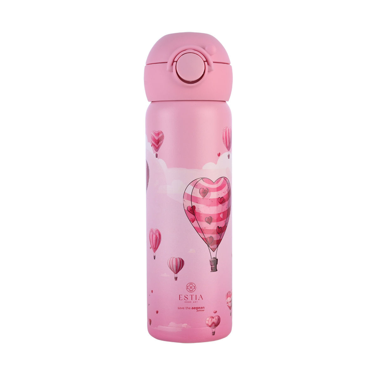 Estia Wonder Bottle Παιδικό Ανοξείδωτο Θερμός 500ml με Καλαμάκι Σιλικόνης, Λαβή Μεταφοράς & Κλιπ Ασφαλείας - Love Ascend