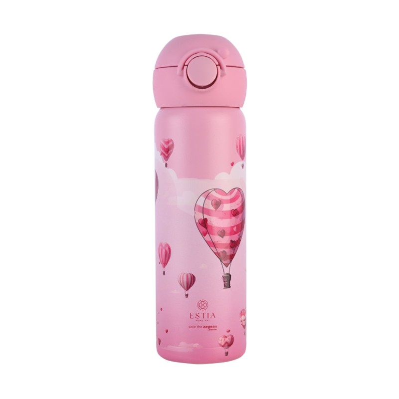 Estia Wonder Bottle Παιδικό Ανοξείδωτο Θερμός 500ml με Καλαμάκι Σιλικόνης, Λαβή Μεταφοράς & Κλιπ Ασφαλείας - Love Ascend