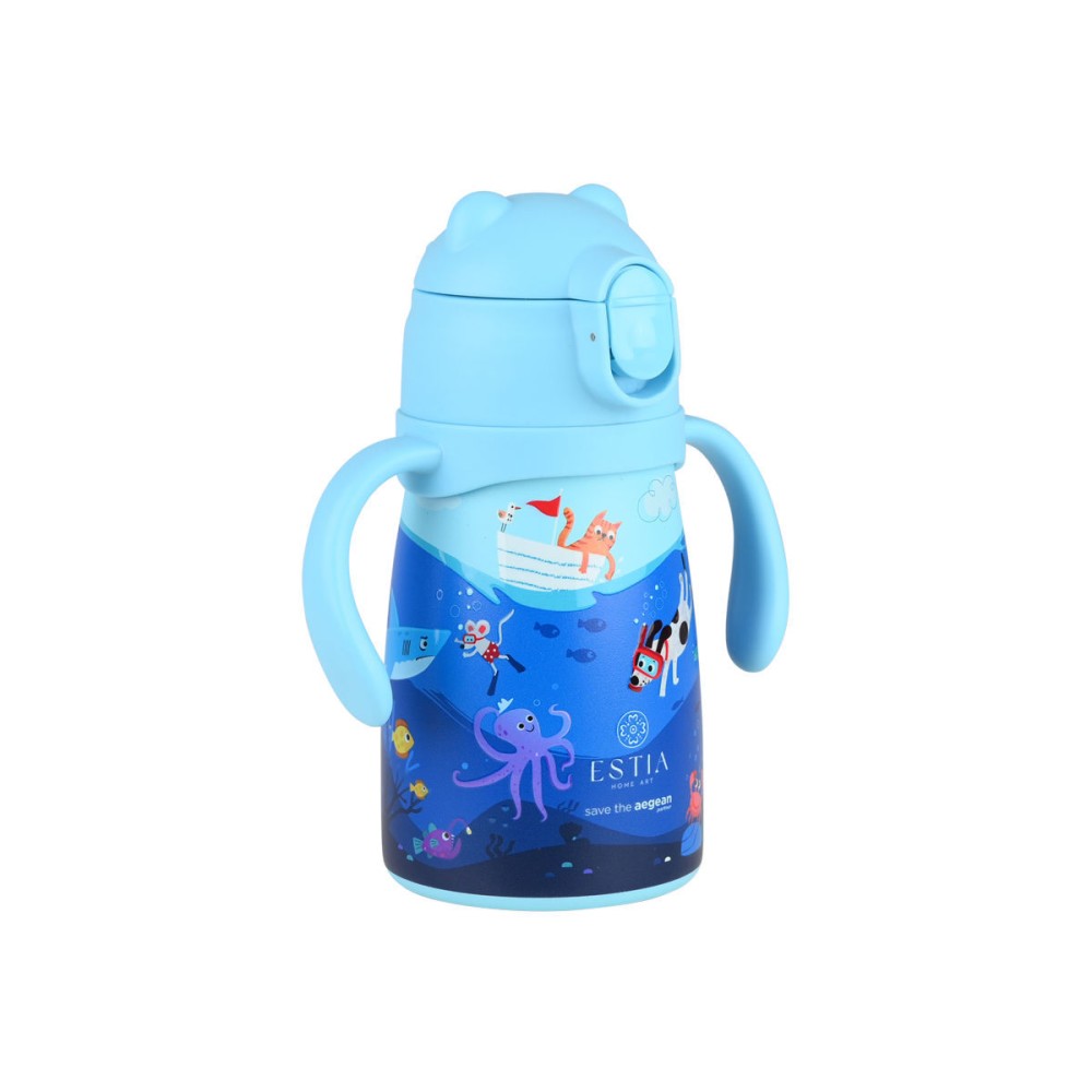 Estia Bubble Bottle Παιδικό Ανοξείδωτο Θερμός 300ml με Διπλές Εργονομικές Λαβές, Καλαμάκι Σιλικόνης & Κλιπ Ασφαλείας - Ocean Play