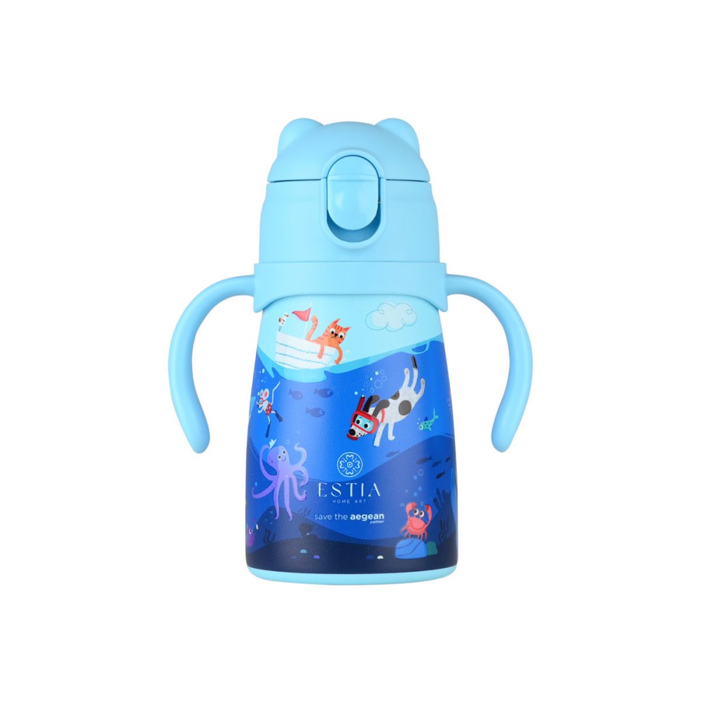 Estia Bubble Bottle Παιδικό Ανοξείδωτο Θερμός 300ml με Διπλές Εργονομικές Λαβές, Καλαμάκι Σιλικόνης & Κλιπ Ασφαλείας - Ocean Play