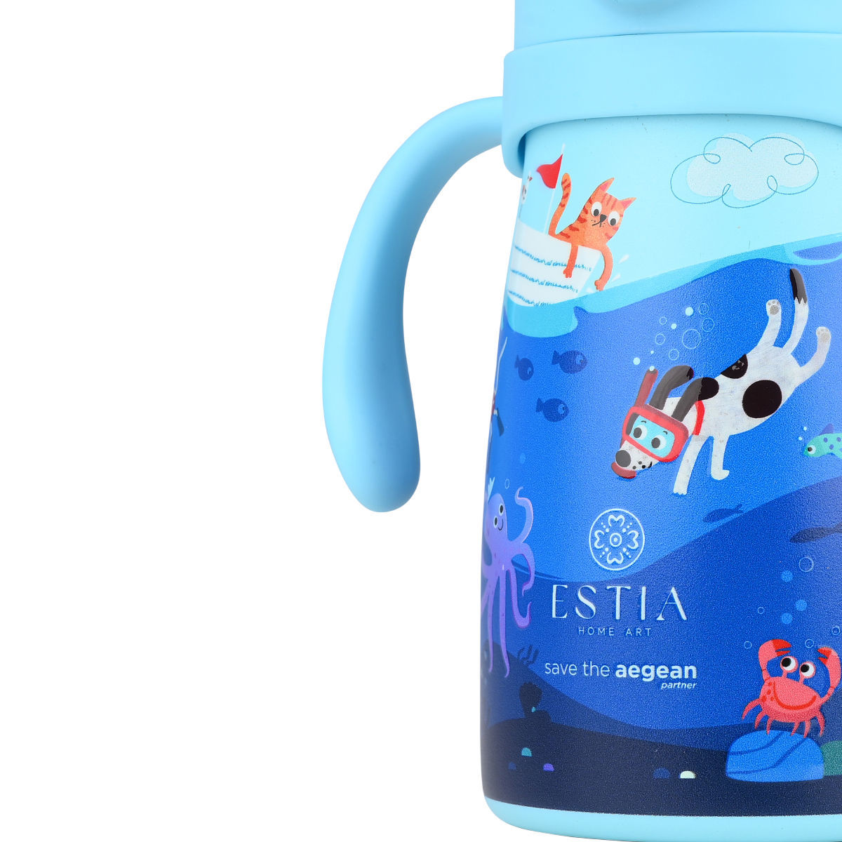 Estia Bubble Bottle Παιδικό Ανοξείδωτο Θερμός 300ml με Διπλές Εργονομικές Λαβές, Καλαμάκι Σιλικόνης & Κλιπ Ασφαλείας - Ocean Play