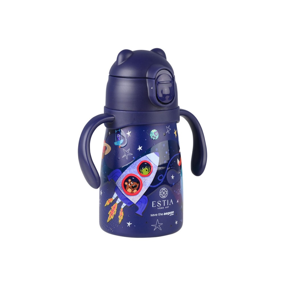 Estia Bubble Bottle Παιδικό Ανοξείδωτο Θερμός 300ml με Διπλές Εργονομικές Λαβές, Καλαμάκι Σιλικόνης & Κλιπ Ασφαλείας - Solar Jump