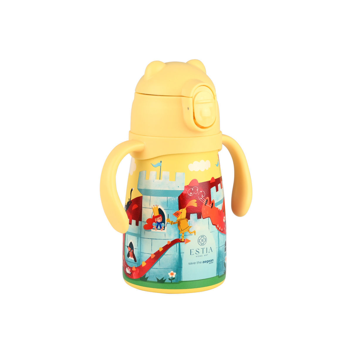 Estia Bubble Bottle Παιδικό Ανοξείδωτο Θερμός 300ml με Διπλές Εργονομικές Λαβές, Καλαμάκι Σιλικόνης & Κλιπ Ασφαλείας - Fortress Dragon