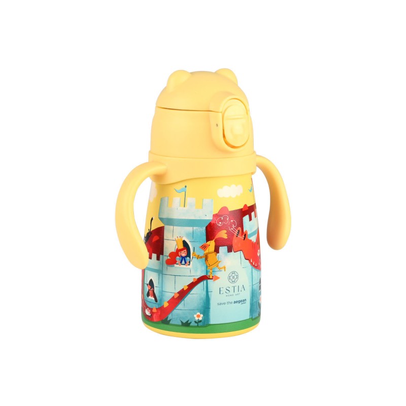 Estia Bubble Bottle Παιδικό Ανοξείδωτο Θερμός 300ml με Διπλές Εργονομικές Λαβές, Καλαμάκι Σιλικόνης & Κλιπ Ασφαλείας - Fortress Dragon
