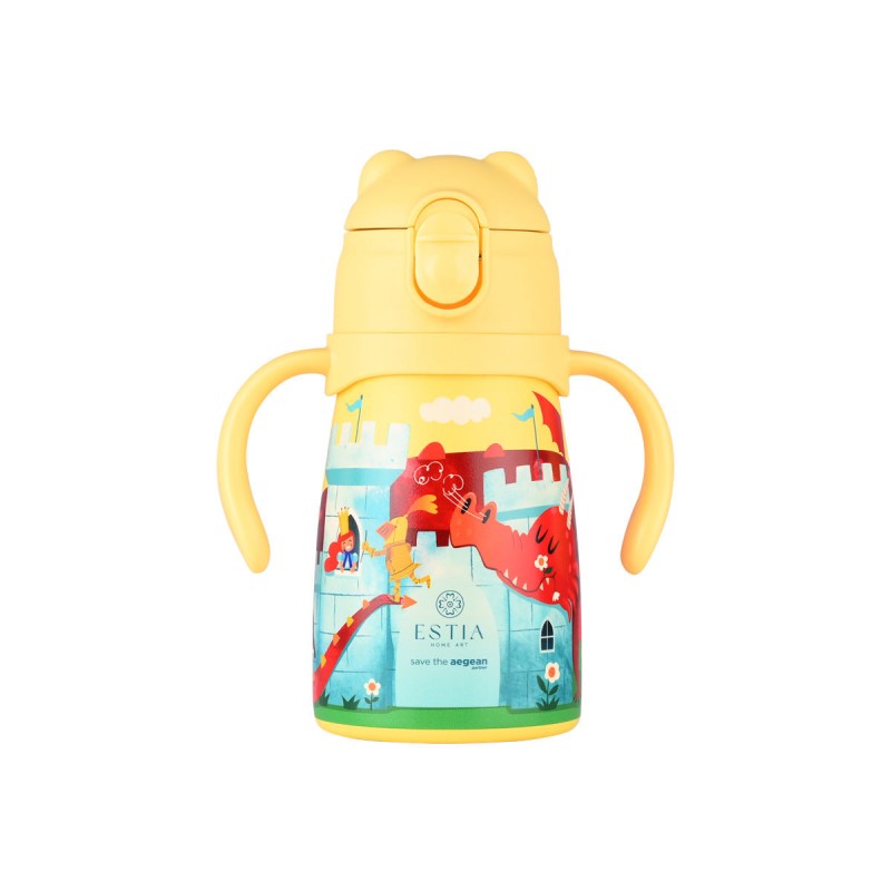 Estia Bubble Bottle Παιδικό Ανοξείδωτο Θερμός 300ml με Διπλές Εργονομικές Λαβές, Καλαμάκι Σιλικόνης & Κλιπ Ασφαλείας - Fortress Dragon