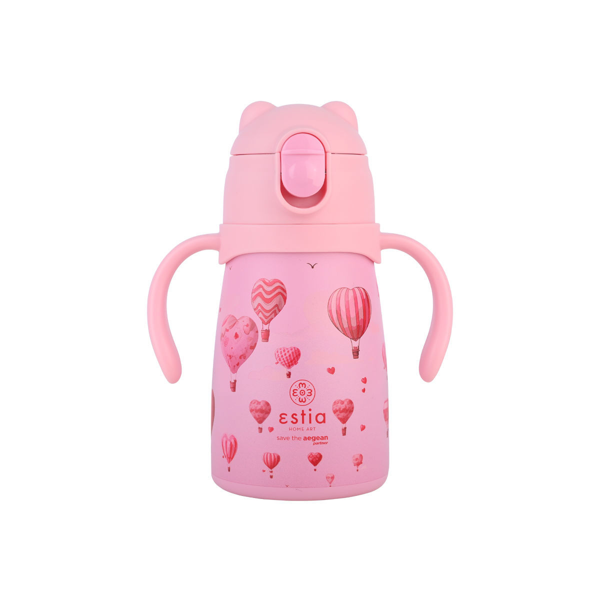 Estia Bubble Bottle Παιδικό Ανοξείδωτο Θερμός 300ml με Διπλές Εργονομικές Λαβές, Καλαμάκι Σιλικόνης & Κλιπ Ασφαλείας - Love Ascend