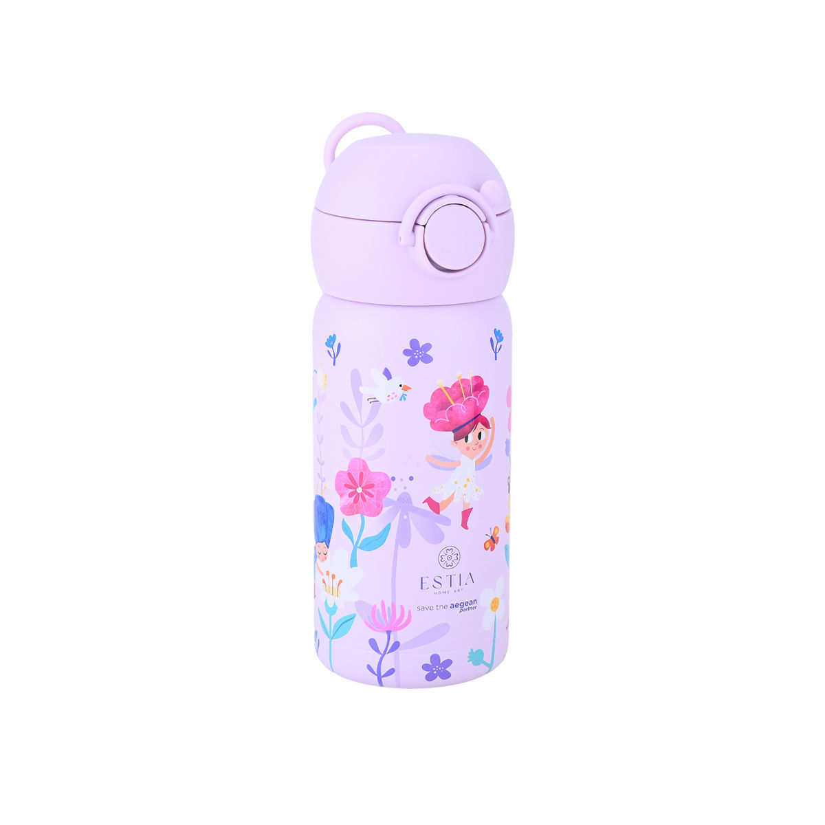 Estia Wonder Bottle Παιδικό Ανοξείδωτο Θερμός 350ml με Καλαμάκι Σιλικόνης, Λαβή Μεταφοράς & Κλιπ Ασφαλείας - Fairy Tales