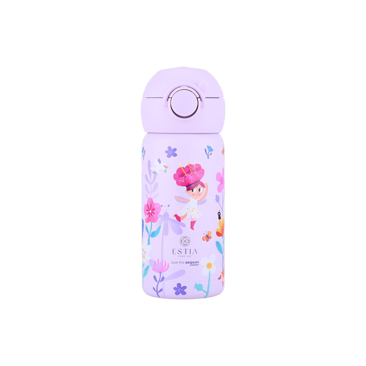 Estia Wonder Bottle Παιδικό Ανοξείδωτο Θερμός 350ml με Καλαμάκι Σιλικόνης, Λαβή Μεταφοράς & Κλιπ Ασφαλείας - Fairy Tales